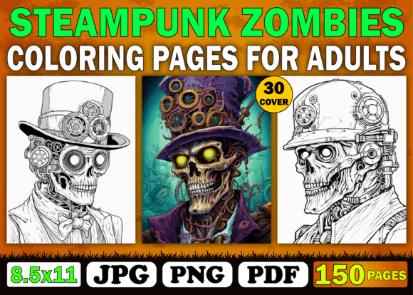 150 Steampunk Zombie Coloring Pages Kdp